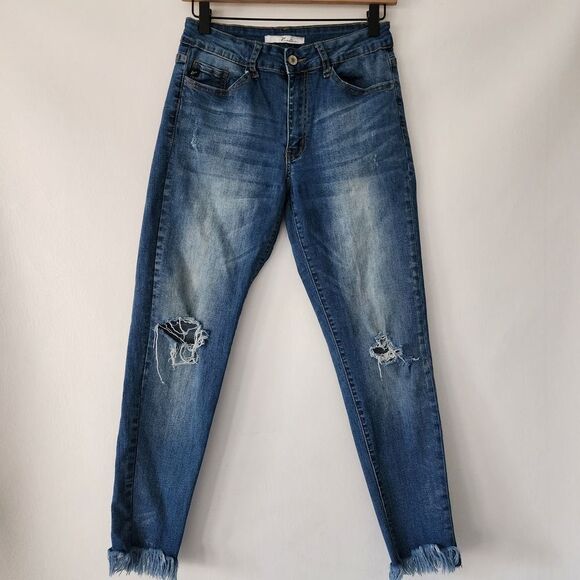 Kancan‎ raw fringe hem distressed skinny ankle jeans womens size 9 28 - Picture 1 of 8